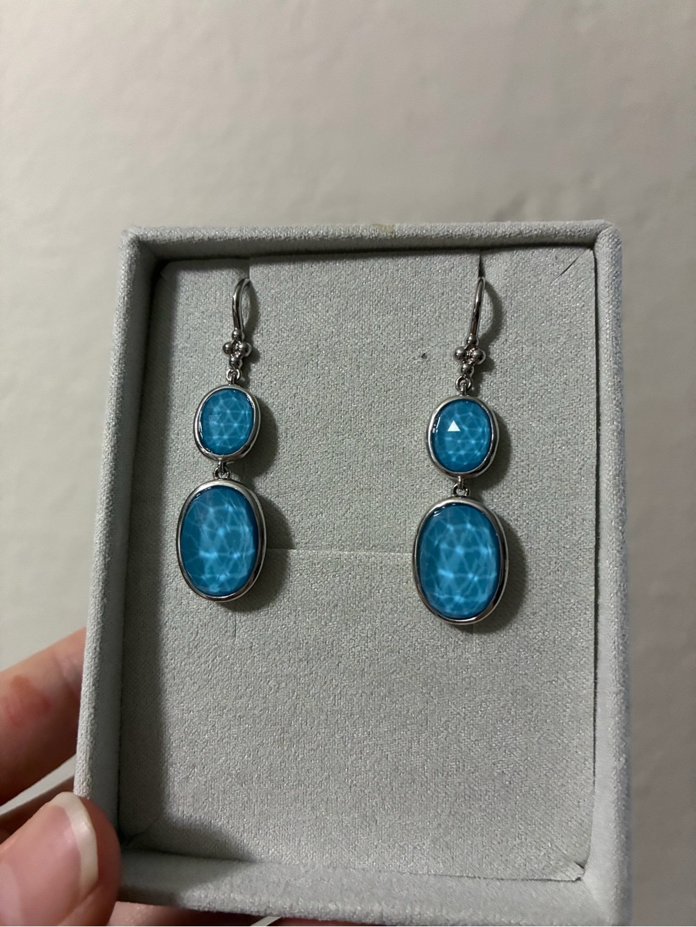 Sterling silver drop earrings rock crystal & turquoise